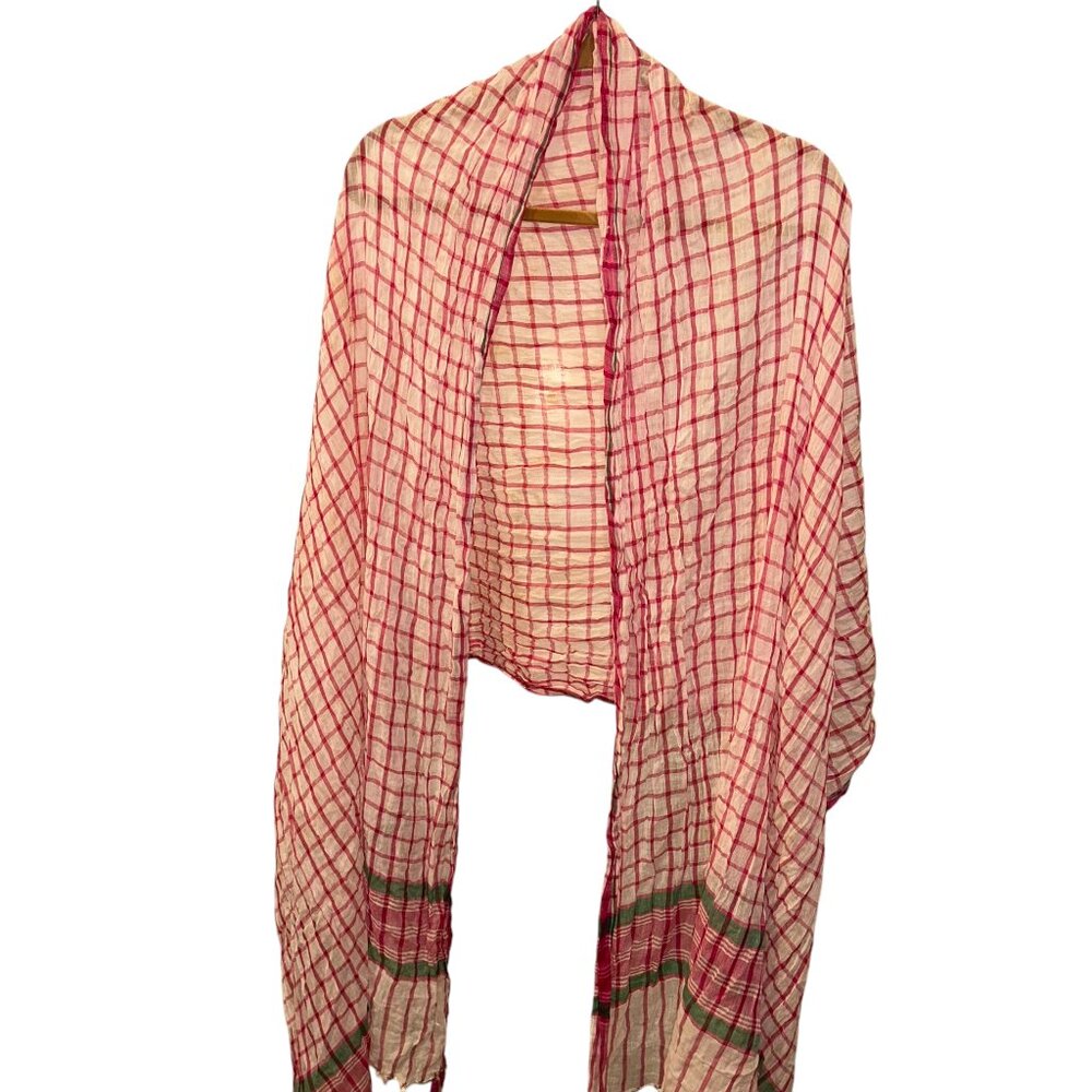 roberta roller rabbit freymann pink green plaid cotton TASSEL trim scarf…
